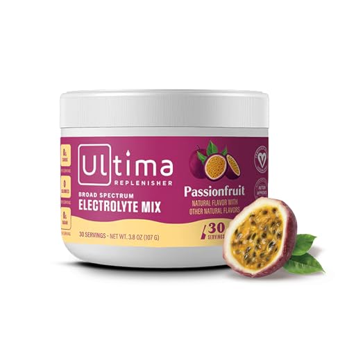 Ultima Replenisher Daily Electrolyte Drink Mix – Passionfruit, 30 Servings – Hydration Powder with 6 Key Electrolytes & Trace Minerals – Keto Friendly, Non- GMO & Sugar-Free Electrolyte Powder