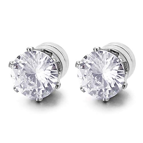 Mens Womens Magnetic Cubic Zirconia Stud Earrings, Steel, Non-Piercing Clip On Cheater Fake Ear