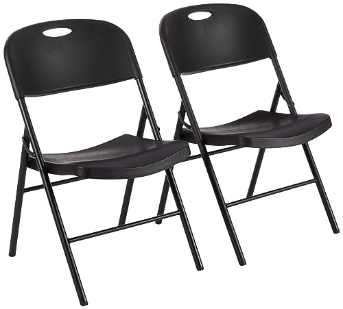 Amazon Basics Folding Plastic Chair, 350-Pound Capacity, Black, 2-Pack