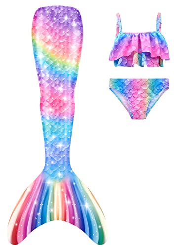DNFUN Mermaid Tails for Swimming for Girls Princess Bikini Swimable Mermaid Tail Costume Swimsuit Bathing Suit for Girls Kids,Without Monofin