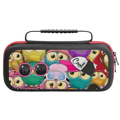 PUYWTIY Portable Carrying Bag Compatible with Switch Game Case, Travel Hard Shell Protective Case with 20 Game Cartridges, Cute Cartoon Owls