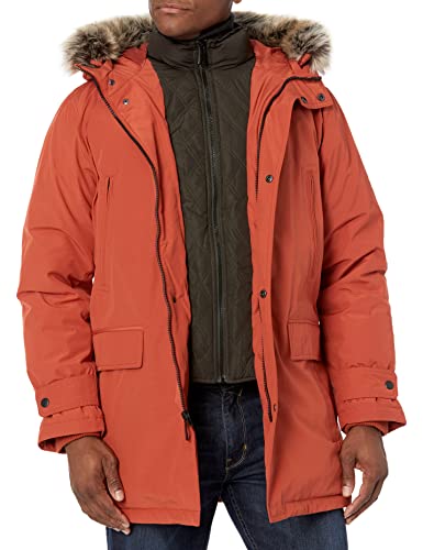 London Fog Men's Snorkel Parka with Bib, Orange Spice, L