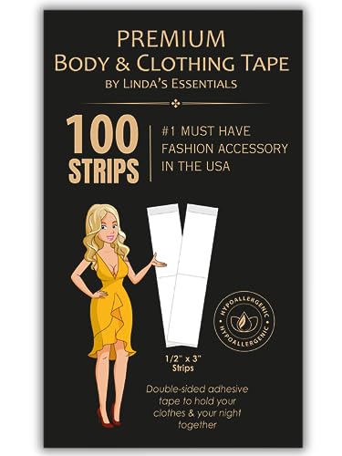 Double Sided Tape for Clothes, Body and Fashion (100 Pack) | Skin & Clothing Tape for Women | Hem Tape No Sew No Iron | Strong Transparent Clear Body Tape for All Shades and Sensitivity