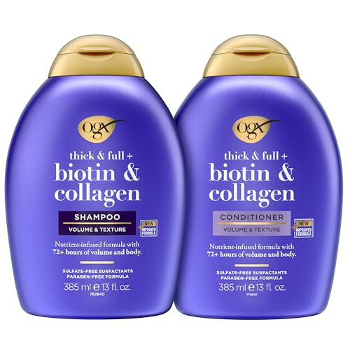 OGX Thick & Full + Biotin & Collagen Shampoo & Conditioner Set, (packaging may vary), Purple, 13 Fl Oz (Pack of 2)