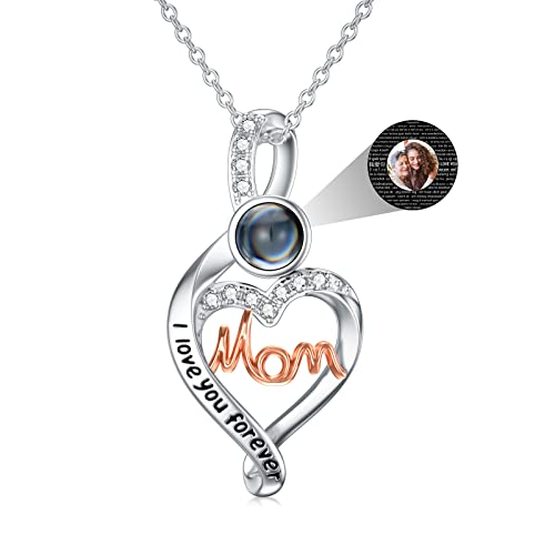Dorunmo Personalized Photo Projection Pendant Necklace I Love You Necklace 100 Languages Heart Mom I Love You forever Picture Necklace jewelry Romantic Gifts for Mom Women Birthday Mother's Day Gift