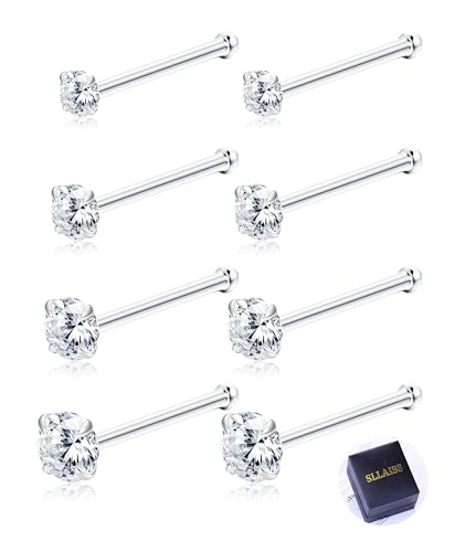 Sllaiss 8 Pcs 20G Nose Ring Studs Made with Austrian Crystal for Women Stainless Steel 1.5mm 2mm 2.5mm 3mm Nose Piercings Set Body Jewelry Hypoallergenic