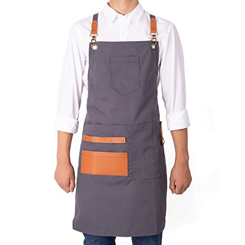 NEOVIVA Canvas Tool Apron for Men and Women with Pockets, Adjustable Heavy Duty Cross Back Work Apron for Shop BBQ Woodworking