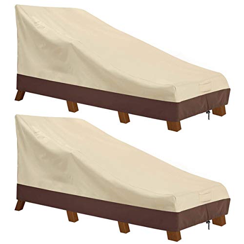 Vailge Waterproof Patio Chaise Lounge Cover, 600D Heavy Duty Outdoor Lounge Chair Covers,UV Resistant Patio Furniture Covers,2 Pack-Medium ,Beige & Brown