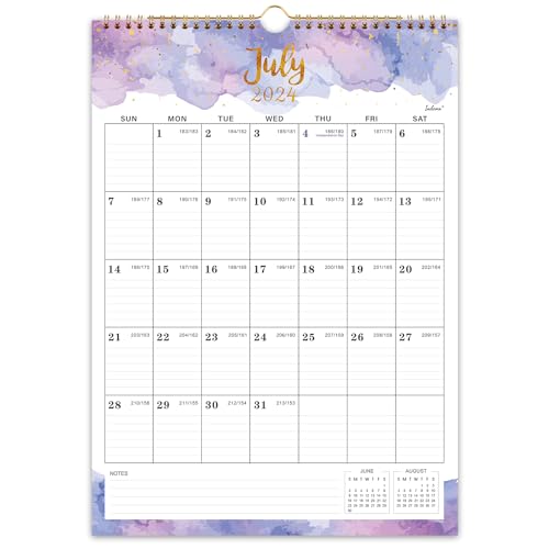 2024-2025 Wall Calendar - Monthly Wall Calendar 2024-2025, 12' x 17', July 2024 - December 2025, Twin-Wire Binding, Hanging Hook, Blocks and Julian Dates - Colorful Waterink