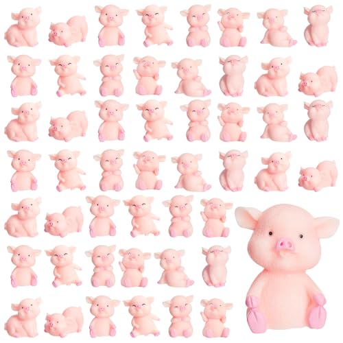 Lenwen 50 Pcs Cute Pink Pig Toy Figures Resin Miniature Pig Figurines Miniature Pig Cake Toppers for Cake Decoration, Home Decor, Mini Garden Decoration, Table Centerpieces, DIY Crafts