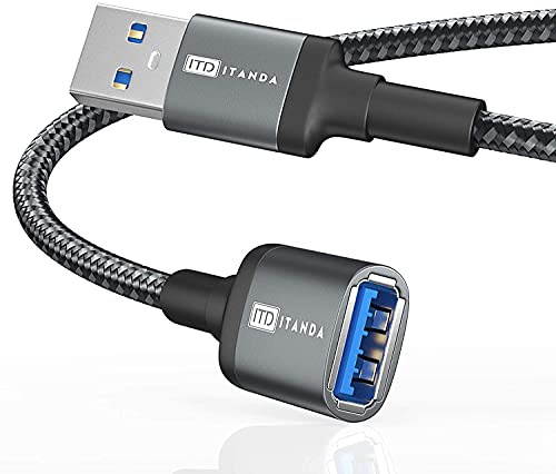 ITD ITANDA USB Extension Cable USB 3.0 Extension Cord Type A Male to Female 5Gbps Data Transfer for Keyboard, Mouse, Playstation, Xbox, Flash Drive, Printer, Camera and More (3FT, Grey)