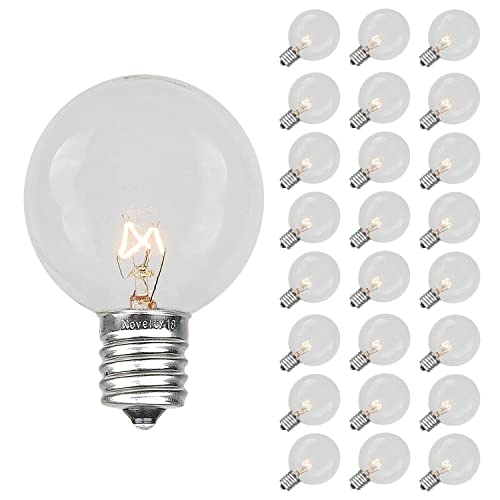 Novelty Lights Incandescent G50 Globe Replacement Bulbs - Outdoor Individual Bulbs for Events, Holiday Parties, Patios, and More - E17/C9 Intermediate Base, 7 Watt Lights (Clear, 25 Pack)
