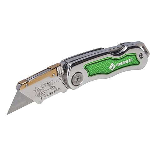 Greenlee 0652-22 8.9' Folding Utility Knife with Retractable 3-Position Serrated Blade, Silver/Green