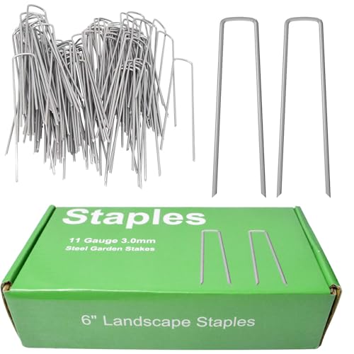 Mysit 100x 6-Inch Galvanized Ground Garden Grass Stakes Pins, Lawn Landscape Weed Fabric Staple Heavy-Duty 11 Gauge Anti-Rust Steel Sod Anchor Securing Pegs, 6INCH-100PCS-W
