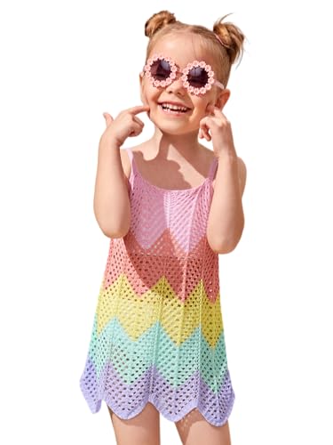 SOLY HUX Toddler Girl's Color Block Cable Knit Swimsuit Cover up Short Beach Cami Dress Pink Red Multi 4Y