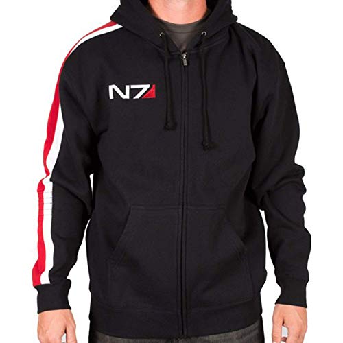 III-Fashions N7 Hoodie Mass 3 Video Game Commander Shepard Street Fighter Bomber N7 Sweatshirt Cosplay Costume Black Fleece Jacket, XX-Large