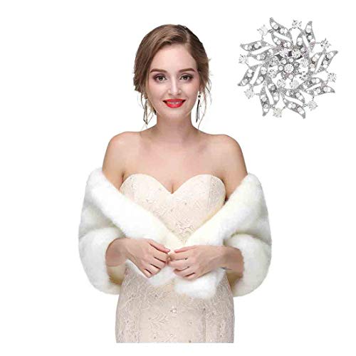 Olbye Women's Faux Fur Shawls Wraps Wedding Fur Stole Shrug Cape For Women Warm Scarf (White)