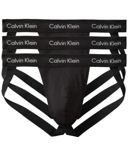 Calvin Klein Men's Cotton Stretch 3-Pack Jock Strap, 3 Black, Medium