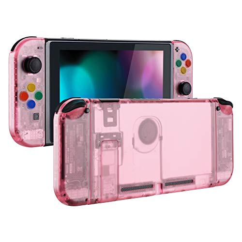 eXtremeRate DIY Replacement Shell Buttons for Nintendo Switch, Back Plate for Switch Console, Housing with Colorful Buttons for Joycon Handheld Controller - Clear Cherry Pink [No Electronics Parts]