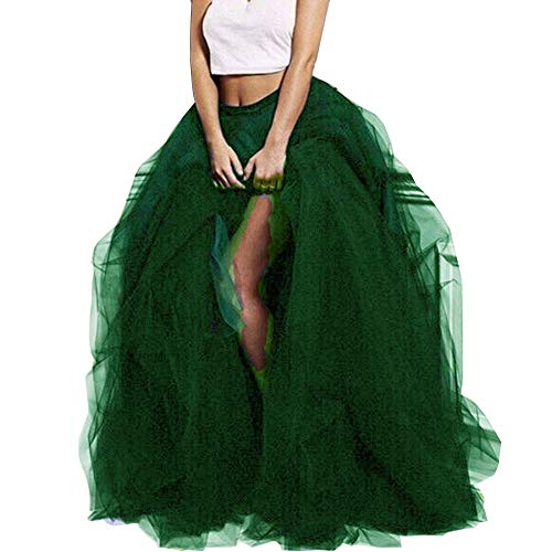 Lisong Women Maxi Tulle Floor Length Layered High Waist Spectial Occasion Skirt 2XL Dark Green