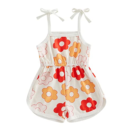 WZTYYDS Toddler Baby Girl Summer Clothes Floral Romper Tie-Up Strap Halter Jumpsuit Infant Summer Sling Playsuit 6M-3T (A-flower romper b, 12-18 Months)