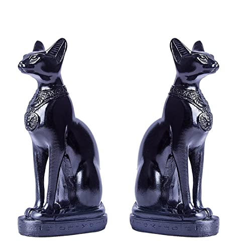 EASCHEER Egyptian Cat Goddess Bastet Statue 2PCS Collectibles Figurine Animal Statues Egyptian Décor(4.2 inches Black)