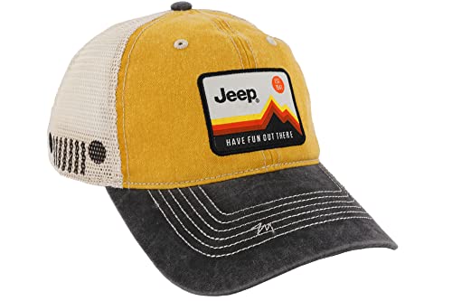 Jeep Have Fun Out There Patch Garment Washed Trucker Hat Unstructured Yellow