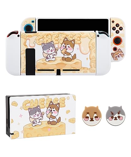PAWSWORLD Switch Protective Case Set, Cute Switch Dock Cover Case Hard Faceplate Sleeve Pad & Switch Case Compatible with Nintendo Switch Anti-Scratch Cute Switch Accessories - It's Cheese