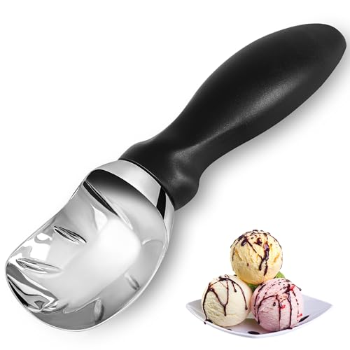 EWPJDK Ice Cream Scoop with Comfortable Grip Handle, Heavy Duty Stainless Steel, Perfect Shape Scoops, Ice Cream Scooper (Black)