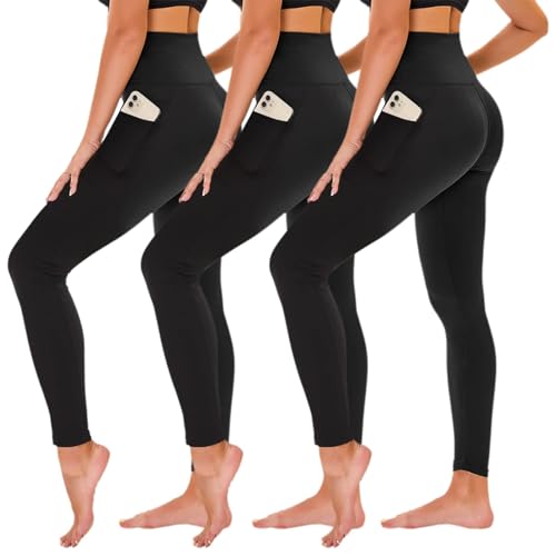 TNNZEET Leggings with Pockets for Women Black Spandex Workout Tummy Control High Waisted Yoga Pants