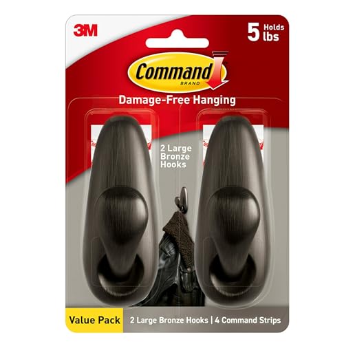 Command Forever Classic Large Metal Wall Hooks, Damage Free Hanging Wall Hooks with Adhesive Strips, No Tools Wall Hooks for Hanging Decorations in Living Spaces, 2 Metal Hooks and 4 Command Strips