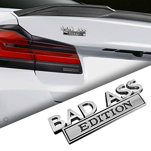 Bad Ass Edition Emblem for Car, Car Fender Bumper Hood Trunk Door 3D Badge Sticker Decal, Car Exterior Emblems Replacement Accessories, Fit for Car Truck SUV(Silver Black)