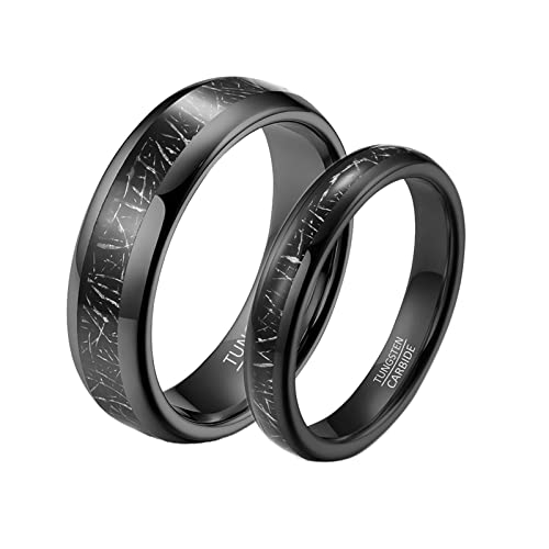 Couples Rings for Him and Her Set Tungsten, Polished Black Men and Women Promise Ring Customize, Women Size 10 + Men Size 11