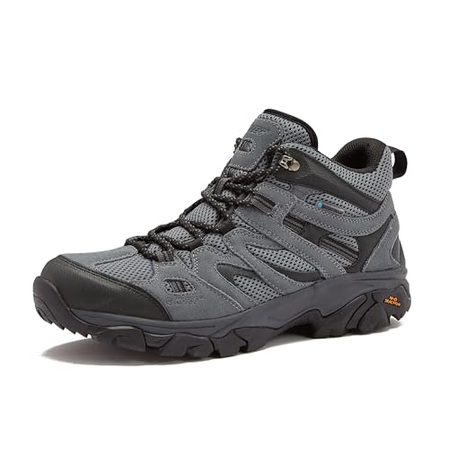 HI-TEC Ravus WP Mid Waterproof Hiking Boots for Men, Lightweight Breathable Outdoor Trekking Shoes - Dark Grey, 9 Medium