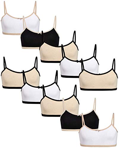 Sweet Princess Girls’ Training Bra – 10 Pack 100% Cotton Cami Bralette (S-L), Size Small, Assortment #2/Almond