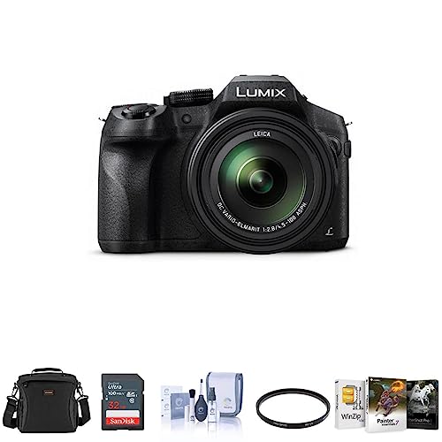 Panasonic Lumix DMC-FZ300 Digital Camera, 12.1 Megapixel, 1/2.3-inch Sensor, 4K Video, Splash/Dustproof Body, 24X Zoom Lens F2.8 Bundle with Bag, 32GB SD Card, Mac Software Pack, Filter, Cleaning Kit