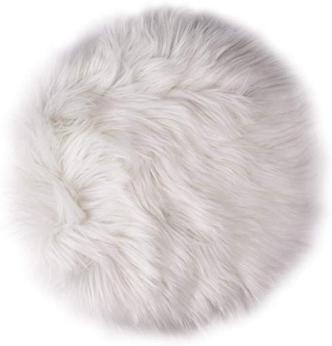 12 Inches Mini Round Faux Fur Sheepskin Rugs, Fluffy Living Room Carpet Mini Small Size Fit for Photographing Background of Jewellery（White）