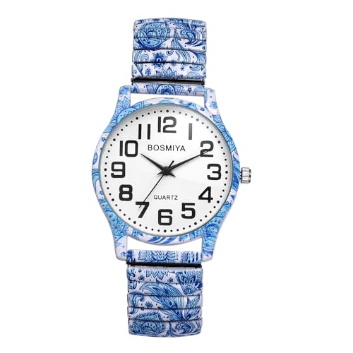 Avaner Elastic Strap Wristwatch, Big Number Analog Quartz Bracelet Watch, Printed Band Bangle Watch for Women