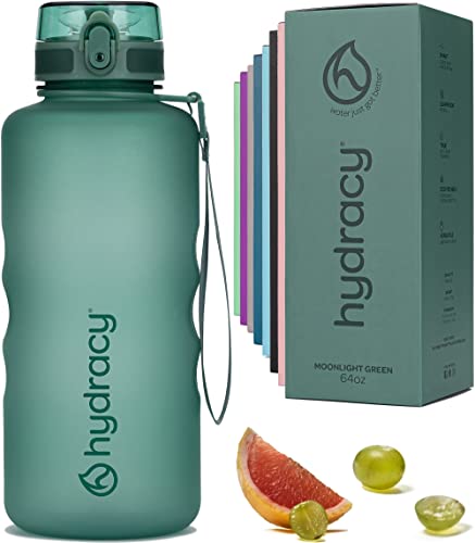 Hydracy Water Bottle with Time Marker -Large Half Gallon 64 oz BPA Free Bottle & No Sweat Sleeve -Leak Proof Gym Bottle with Fruit Infuser Strainer & Times to Drink -Ideal Gift for Sports & Outdoors