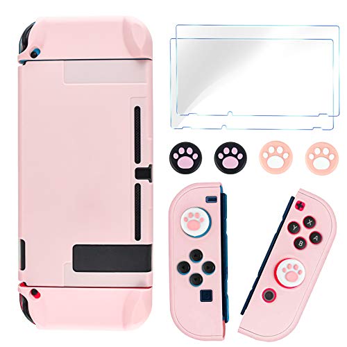 DLseego Switch Full Protective Case Cover Design for Nintendo Switch Joy-Con Controllers with Glass Screen Protector, Anti-Scratch [Baby Skin Touch] Grip Cover - Pink