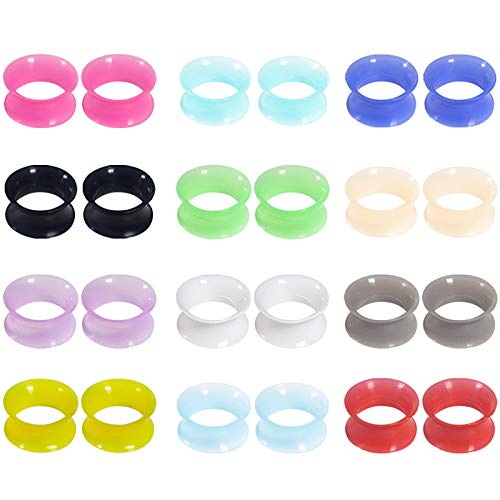 TOPBRIGHT 12 Pairs Ultra Thin Soft Silicone Ear Tunnels, Silicone Ear Skins Gauges and Plugs for Piercing