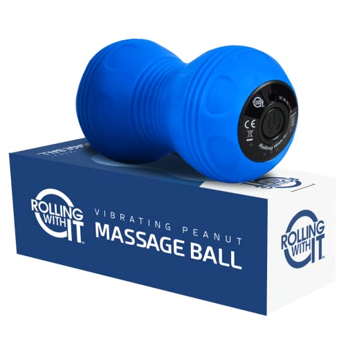 Rolling With It Vibrating Peanut Massage Ball - Deep Tissue Trigger Point Therapy, Myofascial Release - Handheld, Cordless - 4 Intensity Levels - Dual Lacrosse Ball Vibration Massager (Blue)