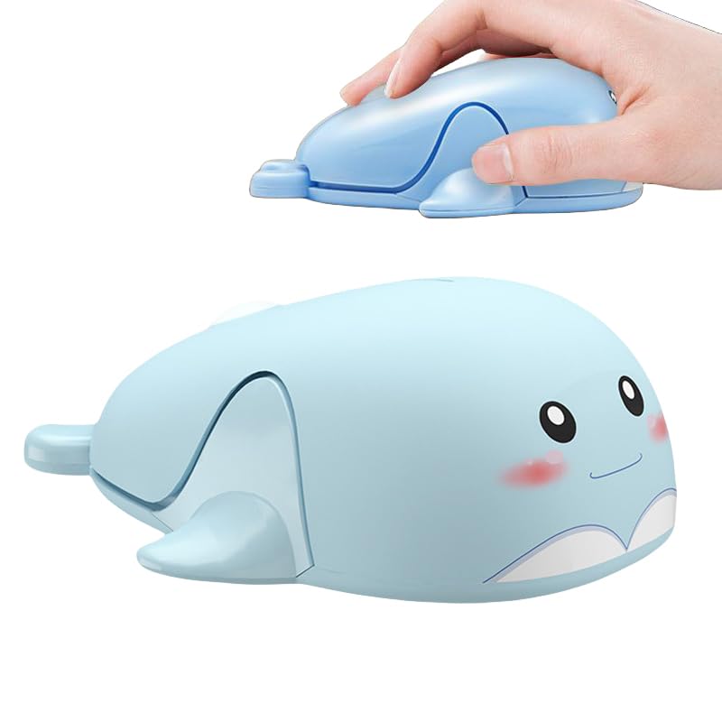 Wireless Mouse Cute Dolphin Shape Aesthetic Quiet Click Portable Lightweight Compact Silent Cordless USB Optical Mice for PC Laptop Computer Macbook Pro Windows Kids Adult Office Travel Gift (Blue)
