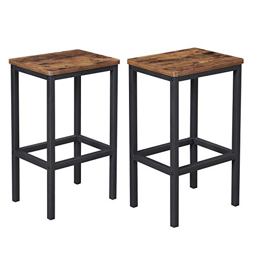 VASAGLE Bar Stools, Set of 2 Bar Chairs, Kitchen Breakfast Bar Stools with Footrest, Industrial in Living Room, Party Room, Rustic Brown and Black ULBC65X