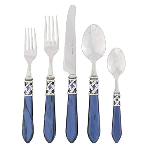 Vietri Aladdin Antique Blue 5-Piece Place Setting, 18/10 Stainless Steel Forks Spoons & Knife Set