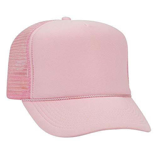 OTTO Polyester Foam Front 5 Panel High Crown Mesh Back Trucker Hat - Soft Pink