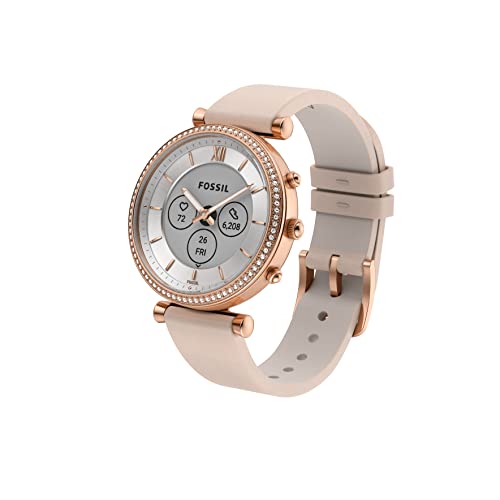 Fossil Women's Carlie Gen 6 Hybrid 38mm Stainless Steel and Silicone Smart Watch, Color: Rose Gold, Taupe (Model: FTW7077)