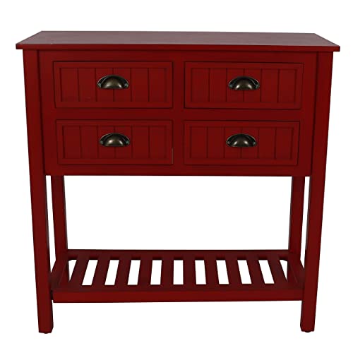 Decor Therapy Bailey Bead board 4-Drawer Console Table, 14x32x32, Antique Red