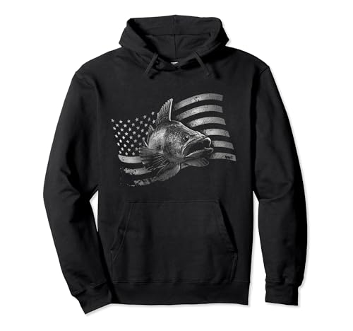 USA Flag Walleye Fishing Design Pullover Hoodie