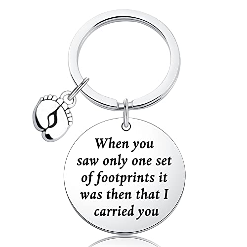 CWXLGH Footprints in The Sand Prayer Gift Christian Gift Beautiful Poems Quote Gift Footprints Charm Keychain Religious Gifts (Footprints KS)